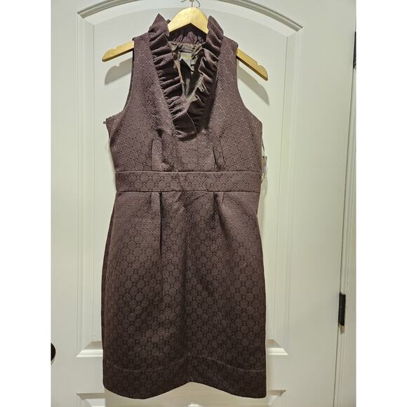 NWT TAYLOR Brown RUFFLED Sheath DRESS SZ 8 $148 Fitted Waist Textured Boutique - Picture 1 of 10
